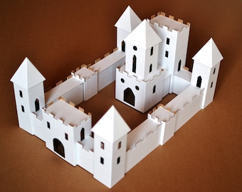 ANCIENT CASTLE - Cardboard DIY set. Ecological putz houses. Paper castle set for mindfullness, handicraft therapy, school/family projects