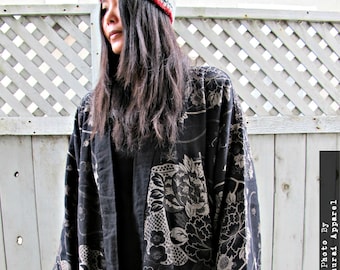 Lotus Blume Japanischer Samurai Kimono Noragi Jacke Mantel für Damen Damen & Herren erhältlich in regulär und XXL
