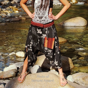 Traditional Koi Fish Black Waist-Tied Samurai Pants