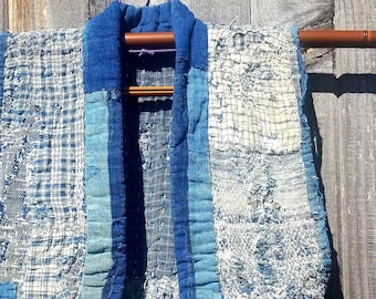 Pre 1900 Meiji Reversible Japanese Antique Indigo Boro Sashiko Cotton Vest Farmer&#39;s Jacket IB20102018N11