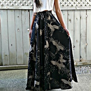 Sakura Black Crane 8 Panel Long Skirts image 1