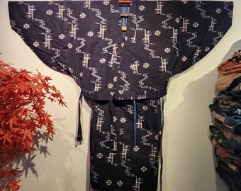 江戸・明治時代の日本のアンティークぼろ藍染藍縞刺子パッチワーク農夫