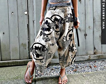 Cute Koi Fish (WHITE) Waist-Tied Samurai Pants