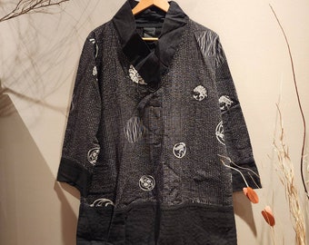 Black Fern Pattern Long Sleeve Pullover Top