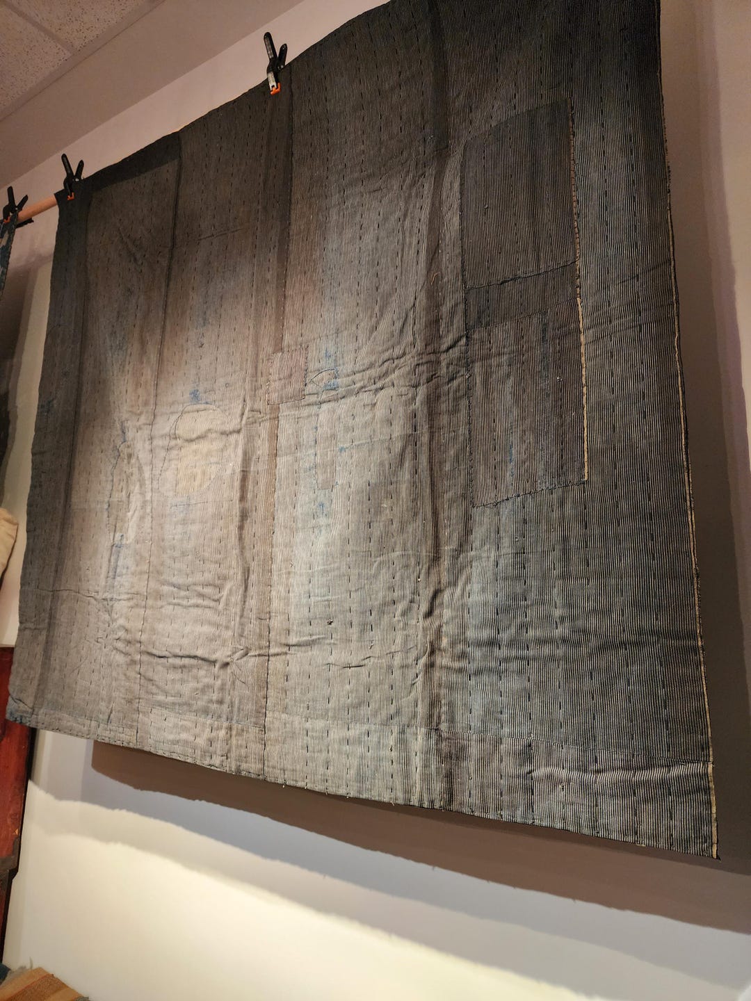 Vintage Japanese Dark Indigo Shima Boro Sashiko Thick Rug Carpet 152 X ...