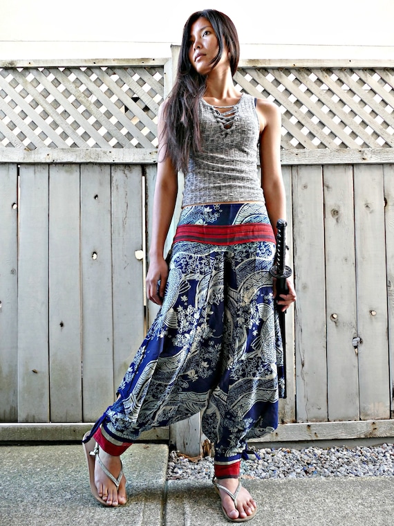 Vintage Indigo Koi Tribal Warrior Harem Pants