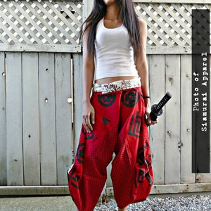 S-XXL Red Crests Waist Tied Samurai Pants