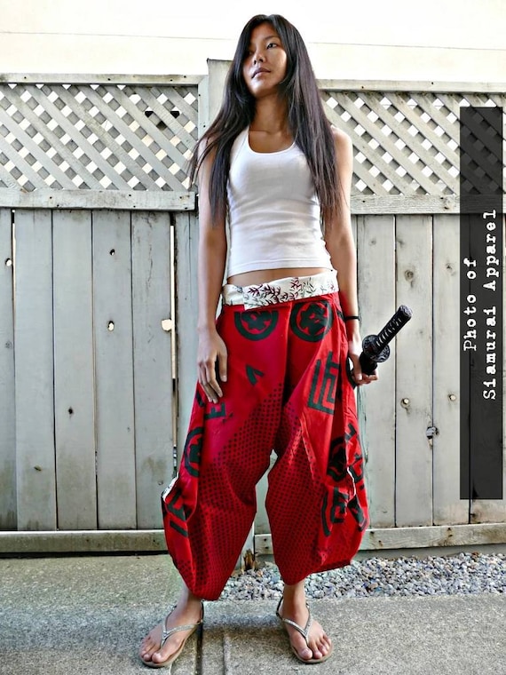 S-XXL Red Crests Waist Tied Samurai Pants - Etsy