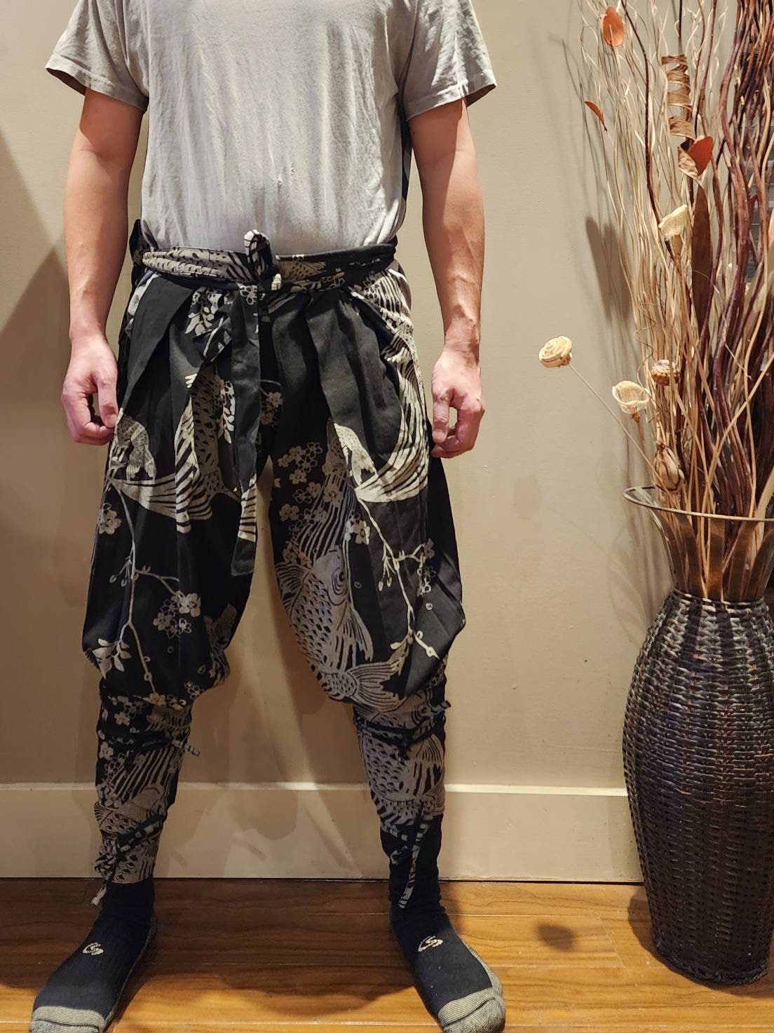 Sakura Koi Tattsuke Bakama, Black Samurai Pants - Etsy