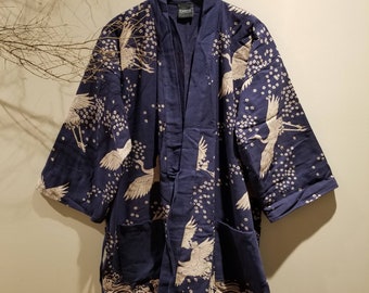 Grue bleu marine Sakura Noragi Kimono Hanten