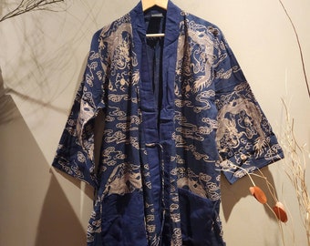 Navy Dragon kimono hanten jacket