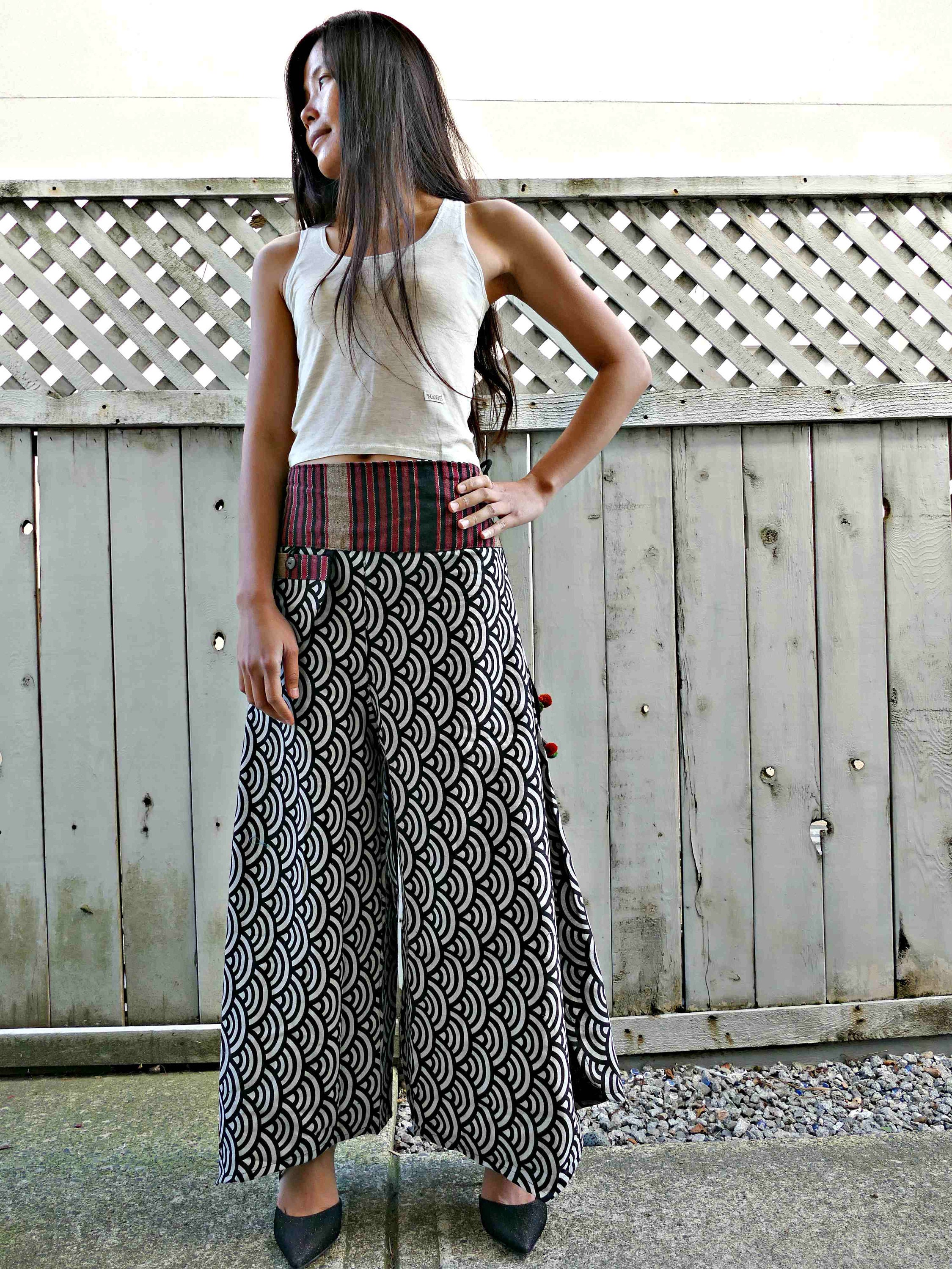 Traditional Sashiko Black Wide Leg Pants - Etsy