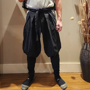 Black Tattsuke Bakama, Linen Samurai Pants