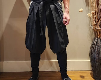Black Tattsuke Bakama, Linen Samurai Pants