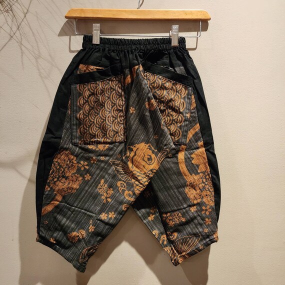 Kids Koi Print Harem Pants: Green Samurai Style, 100% Cotton