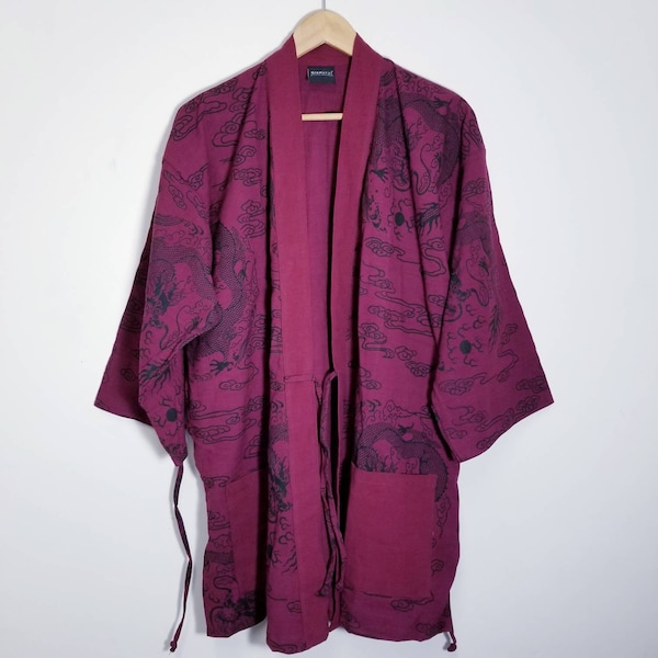 Chaqueta kimono Noragi de dragón rojo caoba