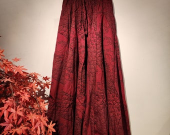 Red Two Waves 8 Panel Long Skirt