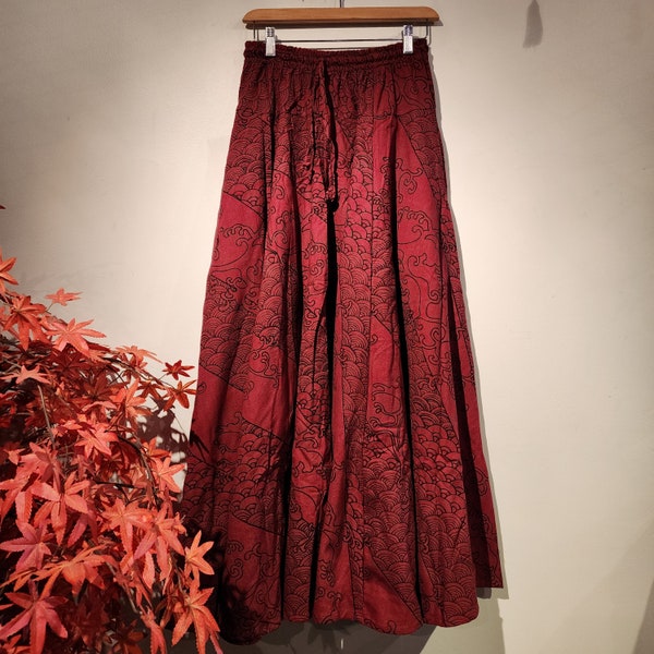 Red Two Waves 8 Panel Long Skirt