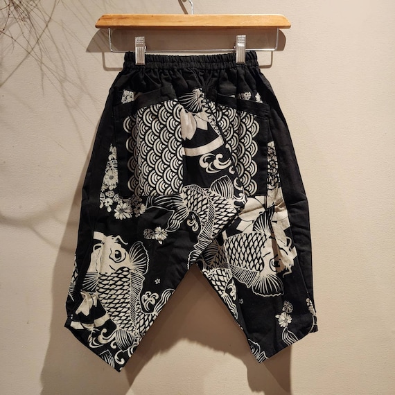 Kids Black Koi Harem Pants: Samurai Style, 100% Cotton (15-inch Inseam)
