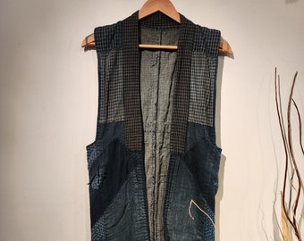 Vintage Japanese Indigo Boro Sashiko Patchwork Zanshi Farmer's Vest