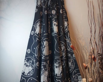 Black Neko Cat 8 Panel Long Skirts