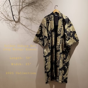 Golden Sakura Koi Long Noragi Kimono Jacket Hanten