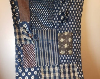 Vintage Japanese Kasuri Katazome Indigo Patchwork Fabric Futon Cover 100 x 157cm