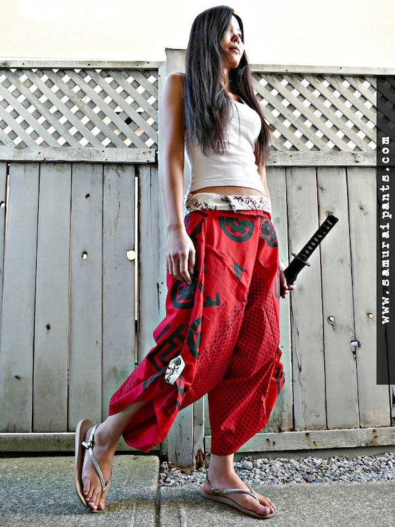 S-XXL Red Crests Waist Tied Samurai Pants - Etsy