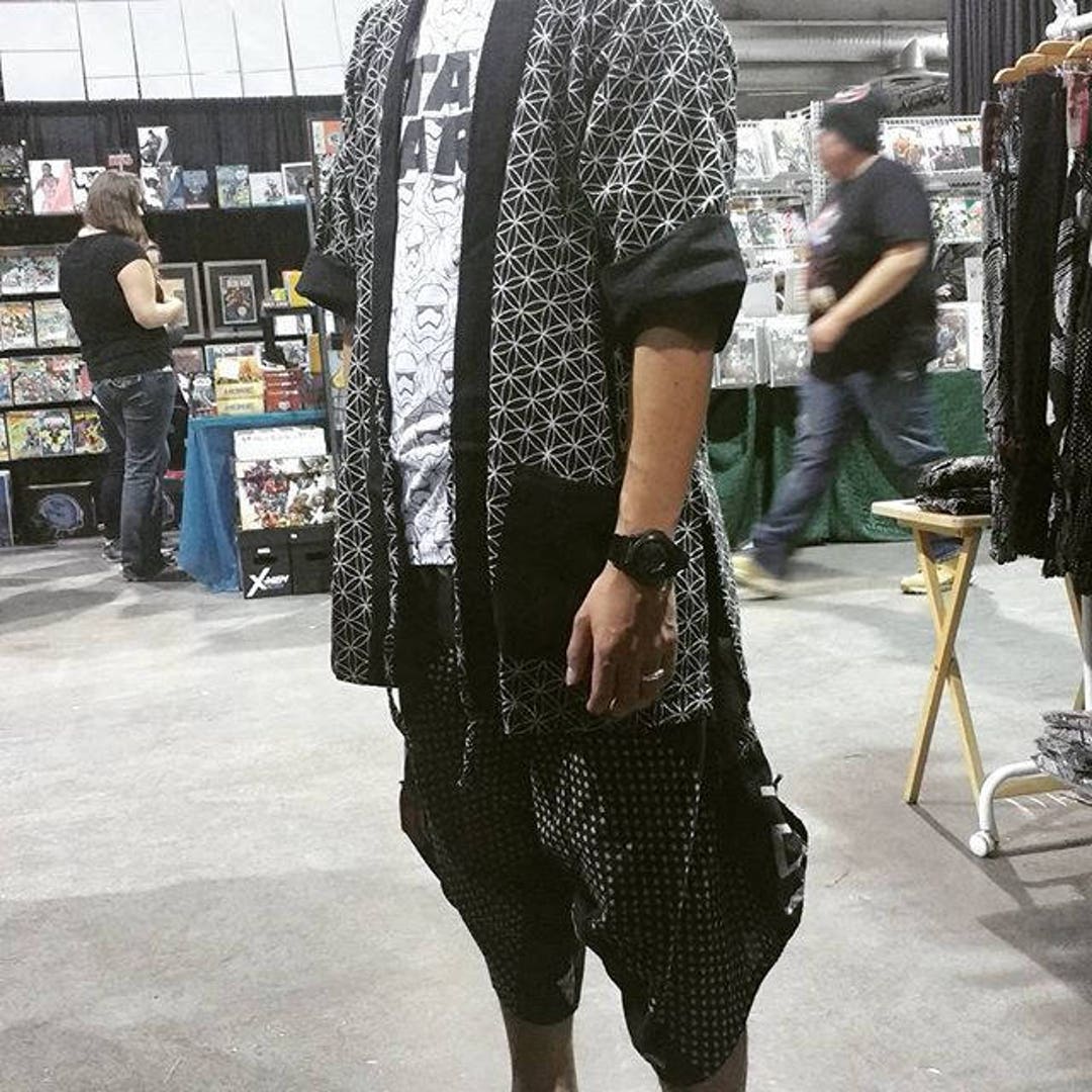 Traditional Sashiko Kimono Noragi Flower of Life Jacket Coat for