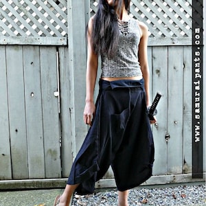 Classic Plain Black Waist Tied Samurai Pants