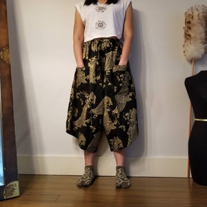Golden Sakura Koi Elastic Waist Drawstrings Samurai Pants S-XL