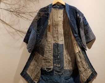 Мサイズ　異種の古布のパッチワークと藍染のリバーシブルジャケット56 Мサイズ 異種の古布のパッチワークと藍染のリバーシブルジャケット56