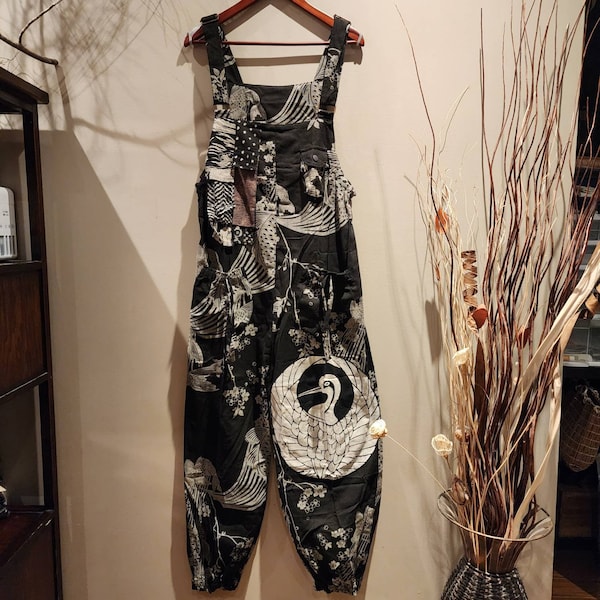 Phoenix Kamon Overall, Sakura Koi Patchwork Jumpsuit, Japanese inspired design