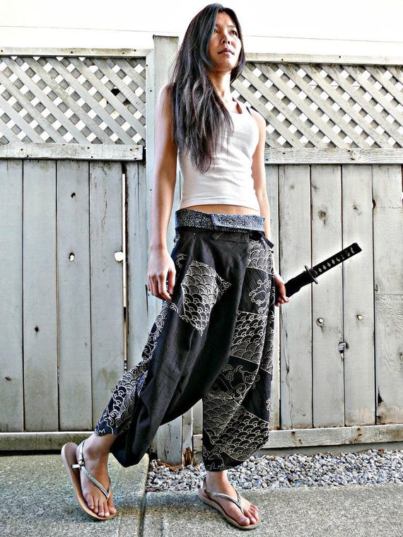 Two Waves YINYANG BLACK Samurai Pants Indigo Waistband - Etsy