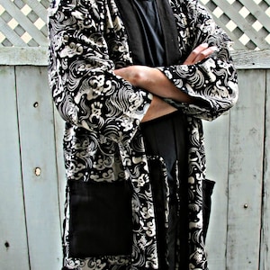 Ronin Ocean Waves Japanese Kimono Noragi with Pockets hanten jacket