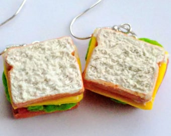 Ham and Cheese Sandwich Earrings - Miniature Food Jewelry - Inedible Jewelry - Sandwich Earrings - Ham Jewelry, Fake Food Jewelry, Deli Food