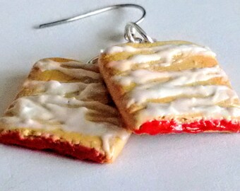 Erdbeere Toaster Strudel Ohrringe - Miniatur Essen Schmuck - Unedible Schmuck, Frühstück Schmuck, Kinder Schmuck, Gebäck, Fake Food Schmuck