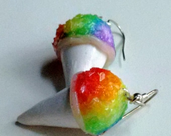 Rainbow Sno Cone Earrings - Miniature Food Jewelry - Inedible Jewelry - Snow Cone Jewelry - Kid's Jewelry - Kawaii Jewelry - Candy Jewelry