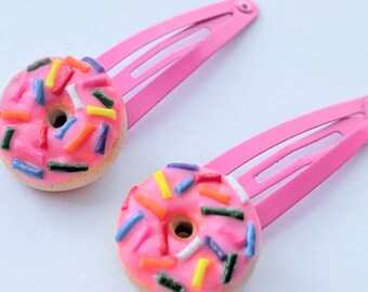 Rosa Sprenkeln Donut Haarspange, Miniatur Essen Schmuck, Donut Haarspangen, ungenießbarer Schmuck, Lebensmittel Haarschmuck, Geschenke für Foodie