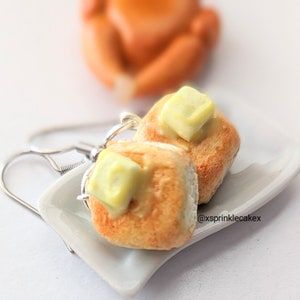 Buttered Dinner Roll Earrings  - Miniature Food Jewelry, Biscuit Earrings, Bread Jewelry, Fake Food Jewelry, Inedible Jewelry, Food Earrings