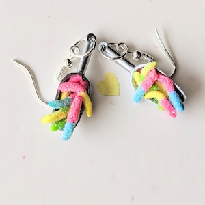 Scoop of Gummy Worms Earrings, Miniature Food Jewelry, Inedible Jewelry, Kawaii Jewelry, Candy Jewelry, Gummy Worms, Gift for Foodie, Sweets