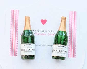 Champagne Bottle Stud Earrings, Miniature Food Jewelry, Champagne Jewelry, Inedible Jewelry, Drink Jewelry, Gifts for Her, Kawaii Jewelry