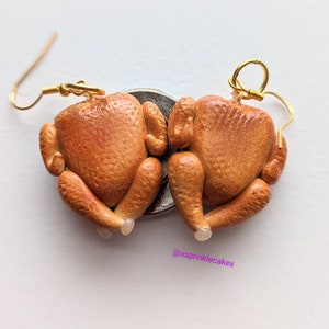 Thanksgiving Turkey Earrings - Miniature Food Jewelry - Turkey Earrings - Inedible Jewelry, Statement Earrings, Holiday Jewelry, Kawaii Xmas