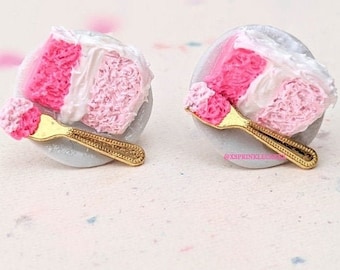 Strawberry Ombre Cake Earrings, Miniature Food Jewelry, Inedible Jewelry, Cake Earrings, Cupcake Jewelry, Gifts for Foodies, Cake Jewelry