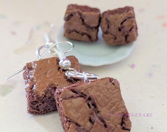 Chocolate Fudge Brownie Earrings, Miniature Food Jewelry, Inedible Food Jewelry, Dessert, Junk Food Jewelry, Cake Earrings, Brownie Jewelry