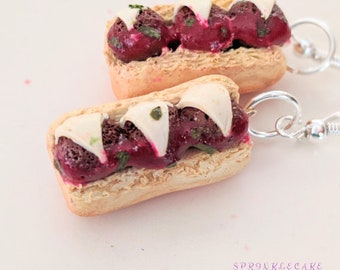 Meatball Parmesan Sub Earrings - Miniature Food Jewelry - Meatball Earrings - Gifts for Foodies, Inedible Jewelry, Junk Food Jewelry, Kawaii