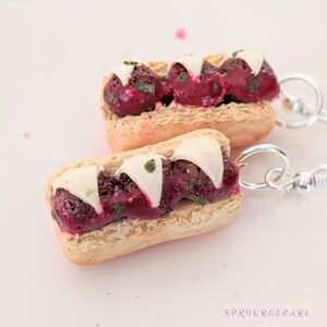 Meatball Parmesan Sub Earrings Miniature Food Jewelry Meatball Earrings Gifts for Foodies, Inedible Jewelry, Junk Food Jewelry, Kawaii image 1