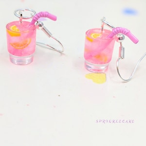 Glass of Pink Lemonade Earrings, Miniature Food Jewelry, Inedible Jewelry, Drink Jewelry, Gift for Foodies, Lemonade Jewelry, Kawaii Jewelry
