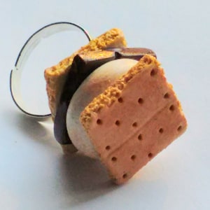 S'mores Ring, Miniature Food Jewelry, Inedible Jewelry, Kid's Jewelry, Kawaii Jewelry, S'mores Jewelry, Food Ring, Fake Food Jewelry, Foodie image 1