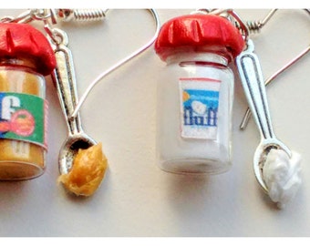 ErdnussButter und Qualle Ohrringe, Miniatur Essen Schmuck, Glas Fluff Ohrringe, Geschenke für Foodies, Unedible Schmuck, Kid es Jewelry, Kawaii